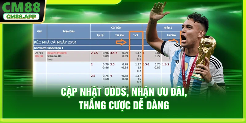 Cập nhật odds, nhận ưu đãi, thắng cược dễ dàng